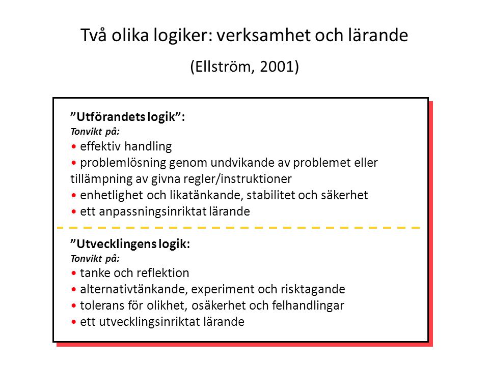 Två olika logiker: verksamhet och lärande (Ellström, 2001)