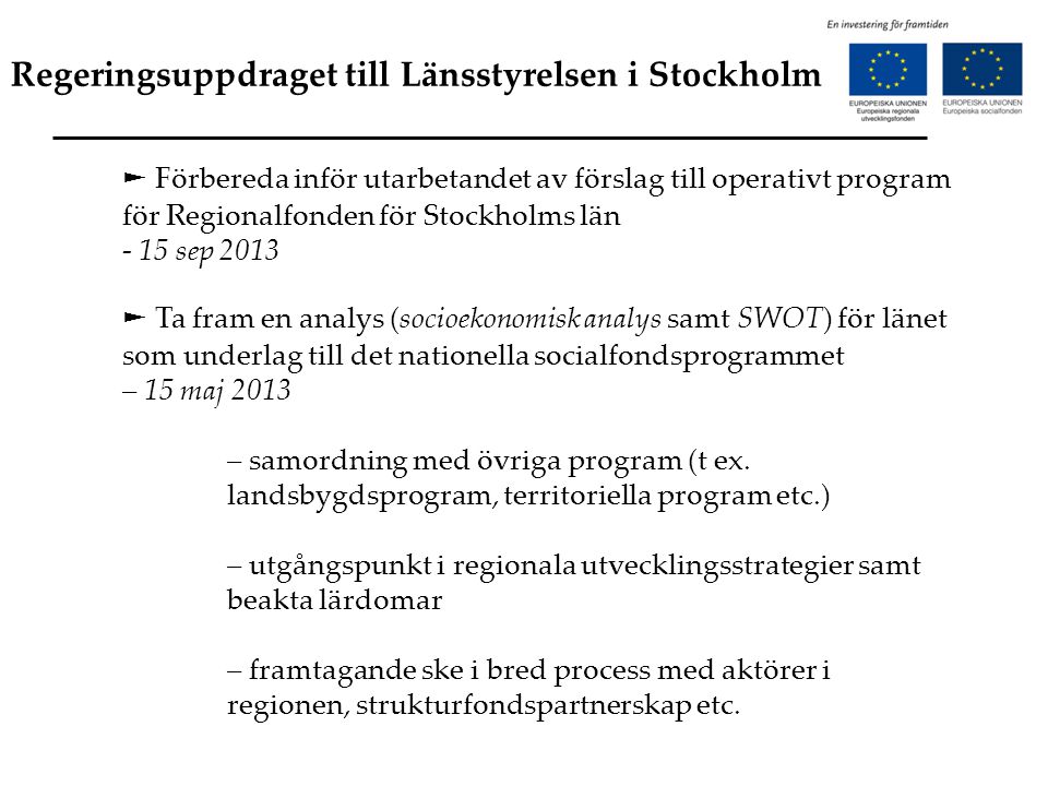 Regeringsuppdraget till Länsstyrelsen i Stockholm