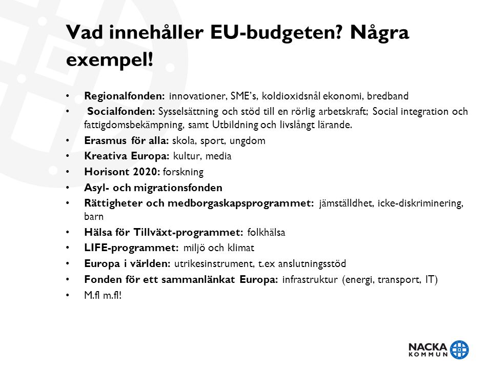 Vad innehåller EU-budgeten Några exempel!