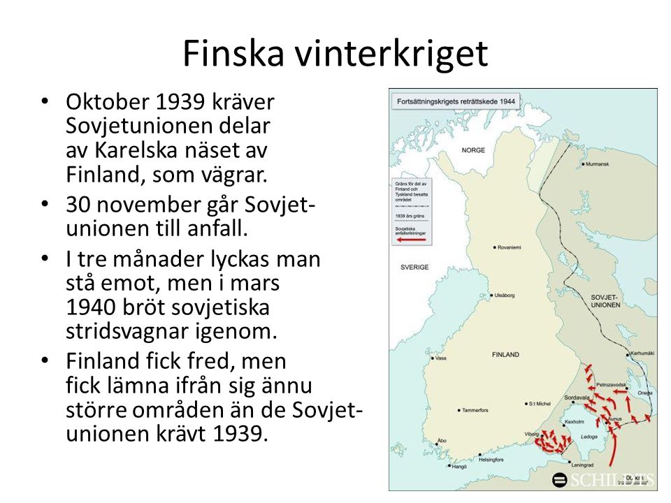Finska vinterkriget Oktober 1939 kräver Sovjetunionen delar av Karelska näset av Finland, som vägrar.