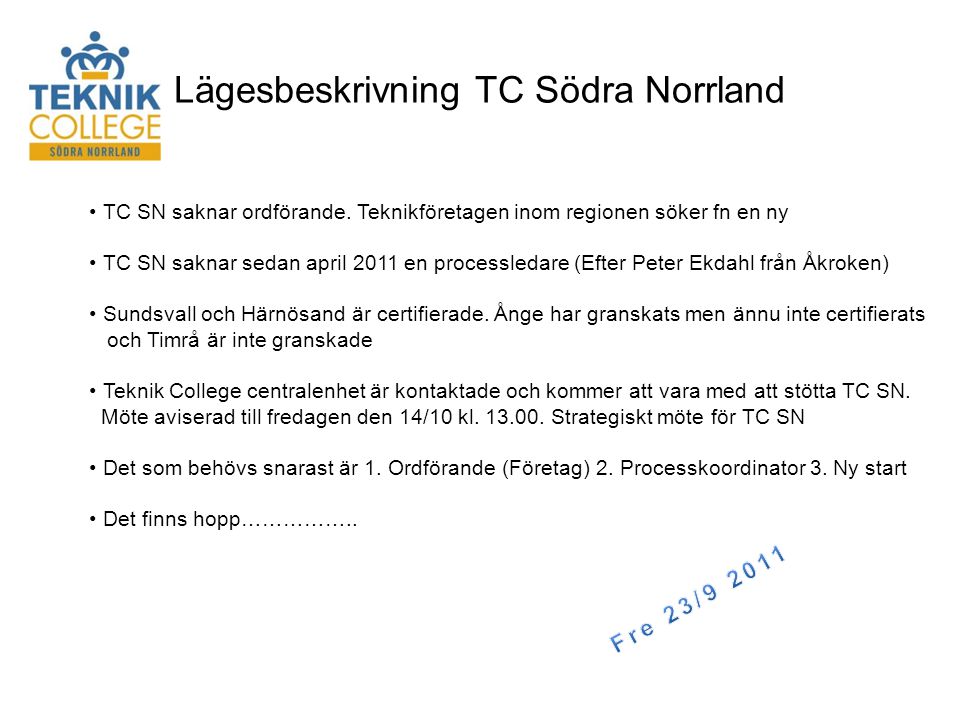 Lägesbeskrivning TC Södra Norrland