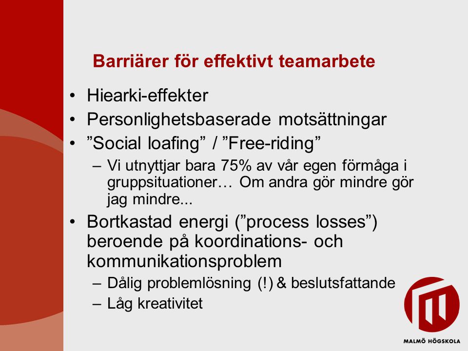 Barriärer för effektivt teamarbete