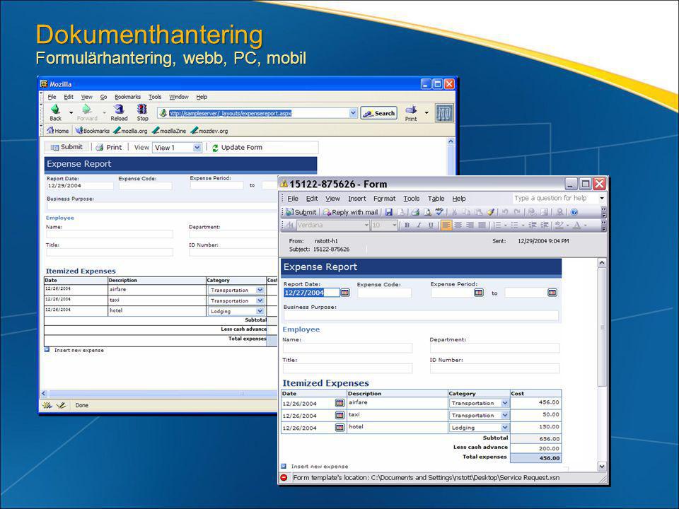 Dokumenthantering Formulärhantering, webb, PC, mobil