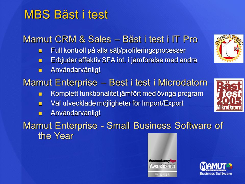 MBS Bäst i test Mamut CRM & Sales – Bäst i test i IT Pro