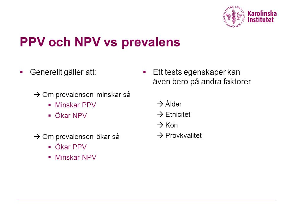 PPV och NPV vs prevalens