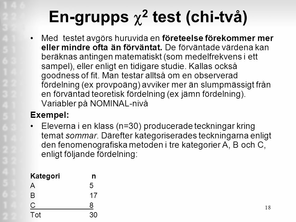 En-grupps c2 test (chi-två)