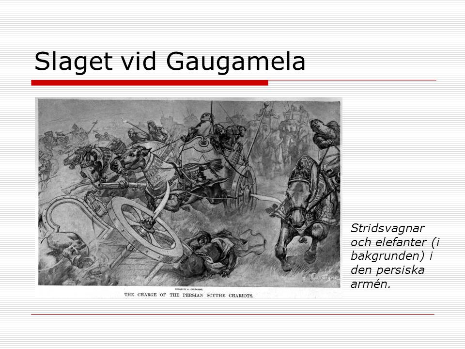 Slaget vid Gaugamela Stridsvagnar och elefanter (i bakgrunden) i den persiska armén.