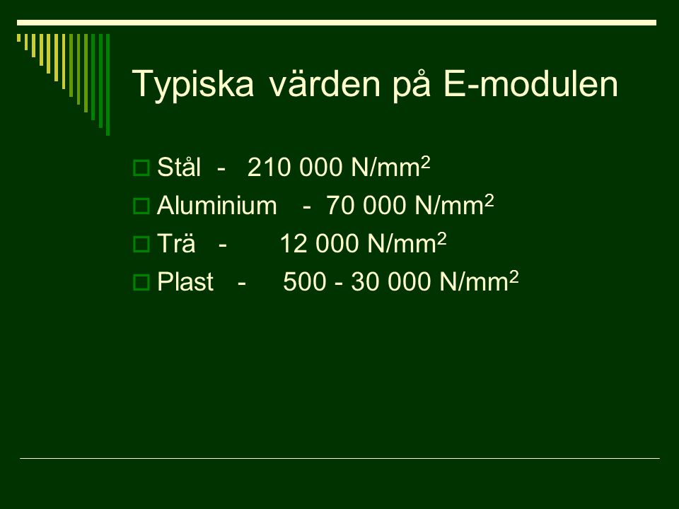 Typiska värden på E-modulen