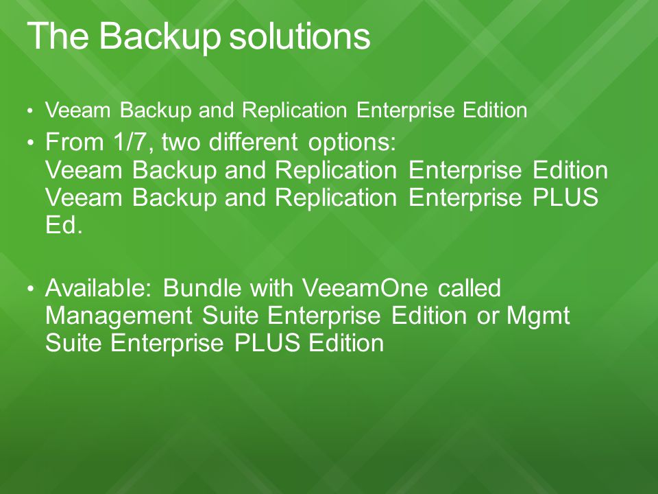 The Backup solutions Veeam Backup and Replication Enterprise Edition.