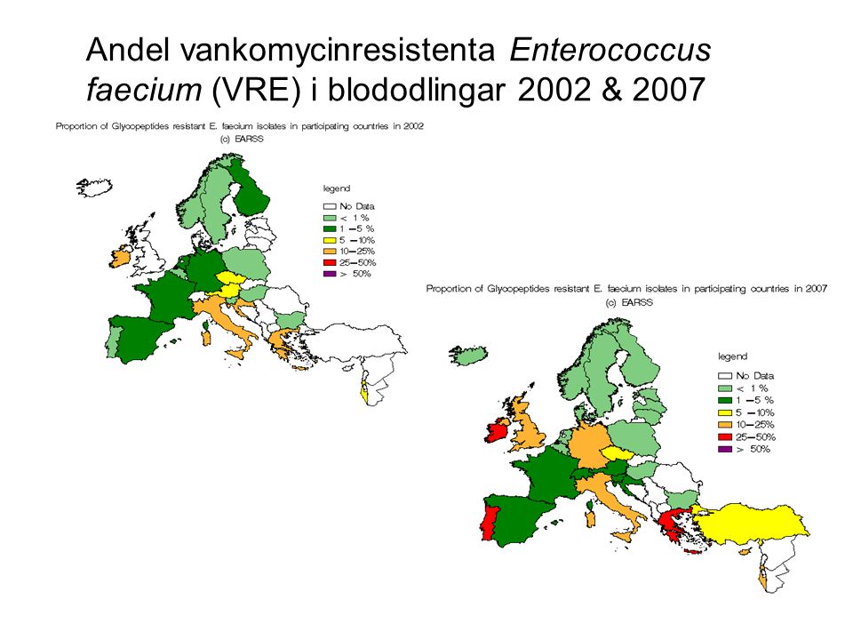 Andel vankomycinresistenta Enterococcus faecium (VRE) i blododlingar 2002 & 2007