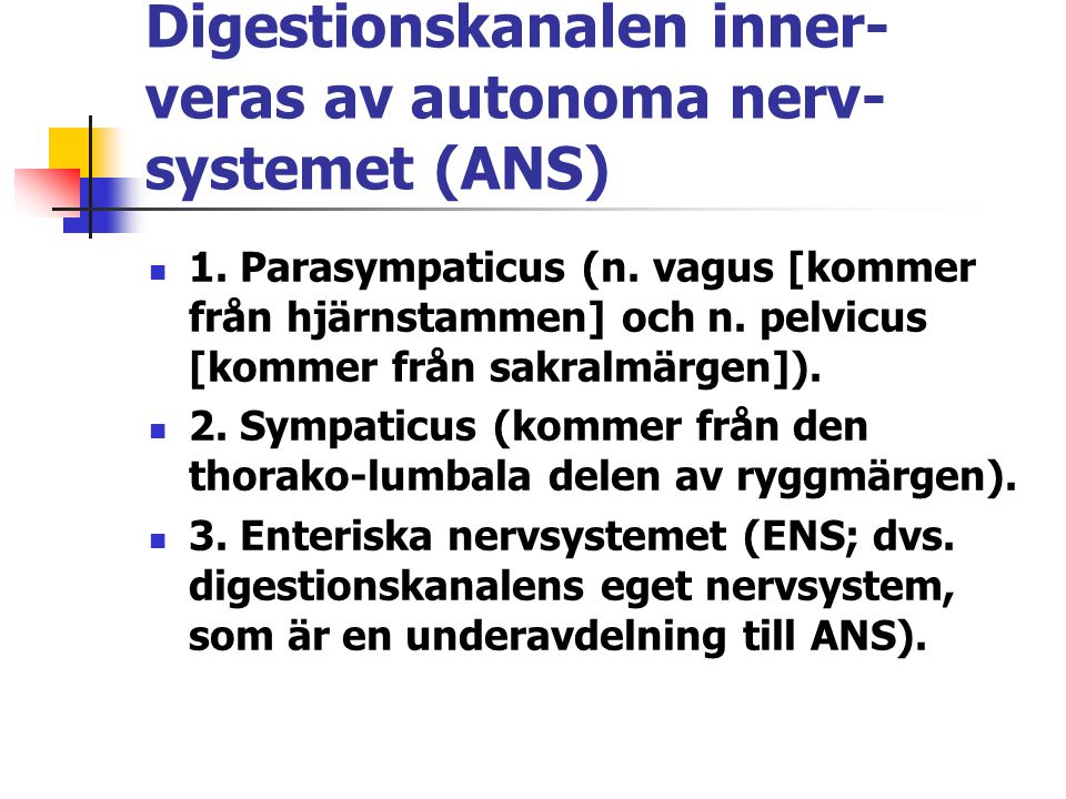 Digestionskanalen inner-veras av autonoma nerv-systemet (ANS)