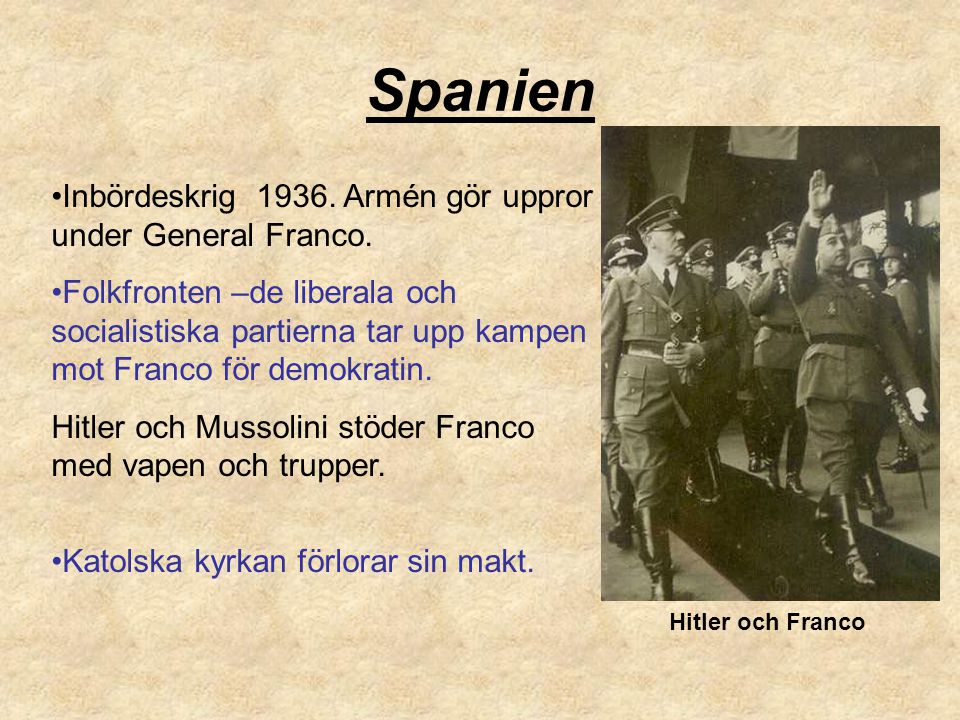 Spanien Inbördeskrig Armén gör uppror under General Franco.