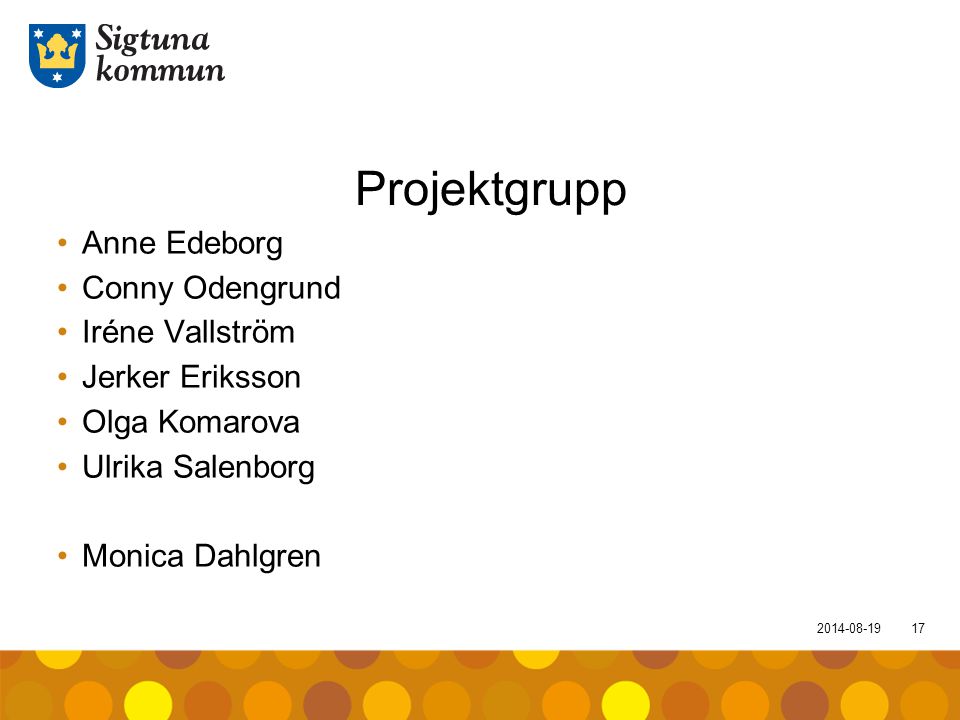 Projektgrupp Anne Edeborg Conny Odengrund Iréne Vallström