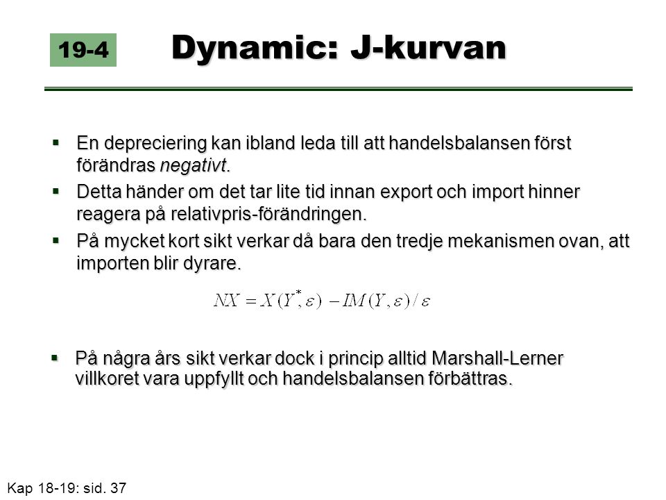 Dynamic: J-kurvan En depreciering kan ibland leda till att handelsbalansen först förändras negativt.