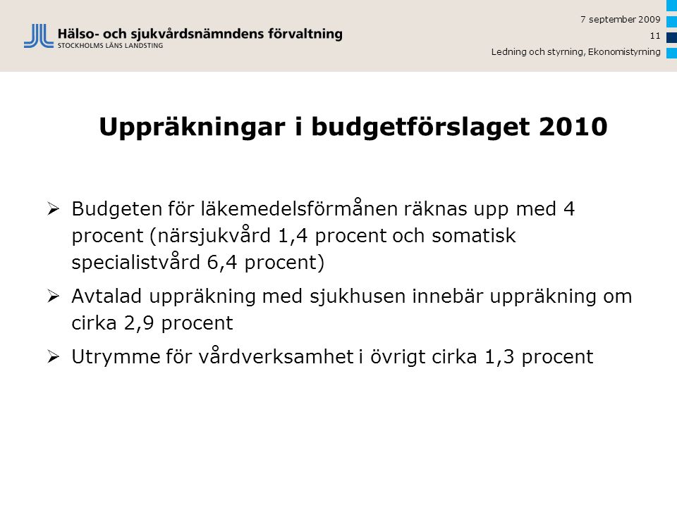 Uppräkningar i budgetförslaget 2010