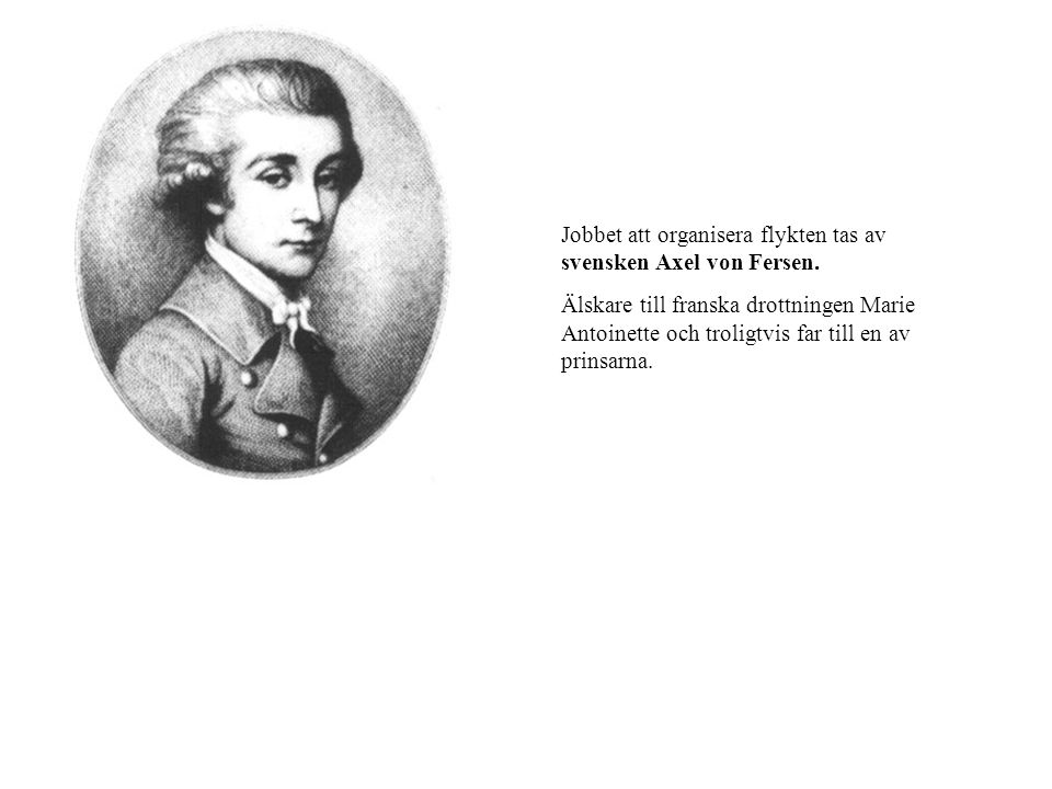 Jobbet att organisera flykten tas av svensken Axel von Fersen.