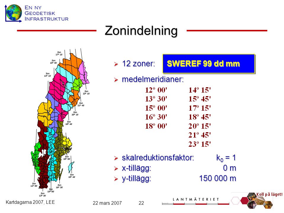 Zonindelning 12 zoner: SWEREF 99 dd mm medelmeridianer: