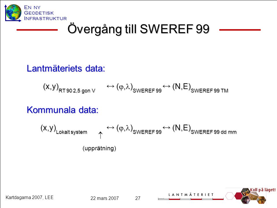 Övergång till SWEREF 99 Lantmäteriets data: Kommunala data: