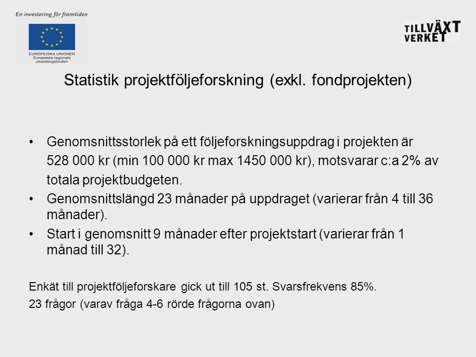 Statistik projektföljeforskning (exkl. fondprojekten)