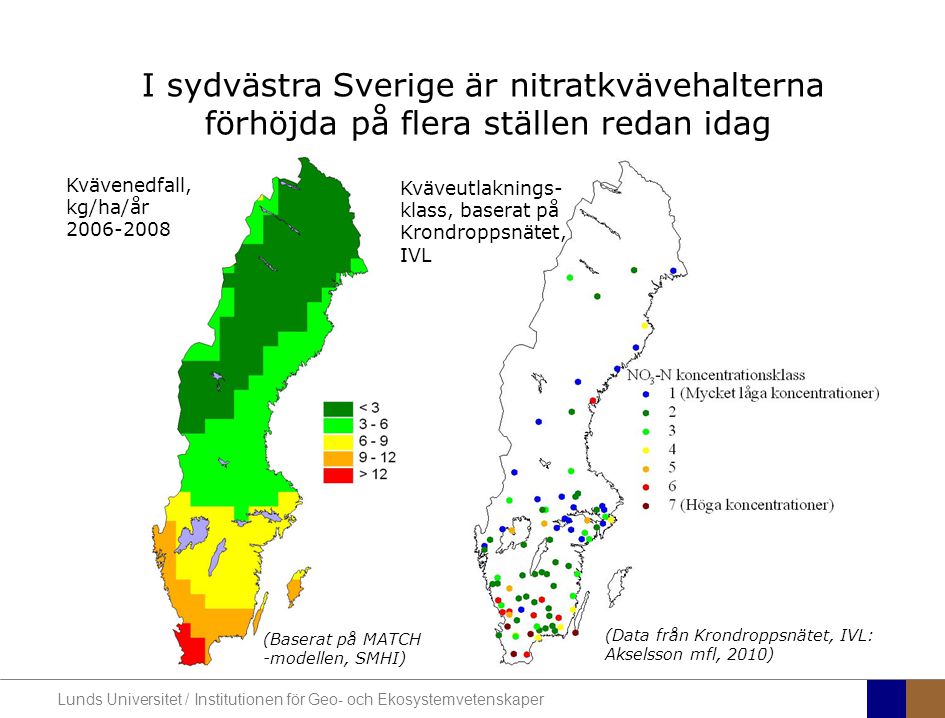 I sydvästra Sverige är nitratkvävehalterna förhöjda på flera ställen redan idag