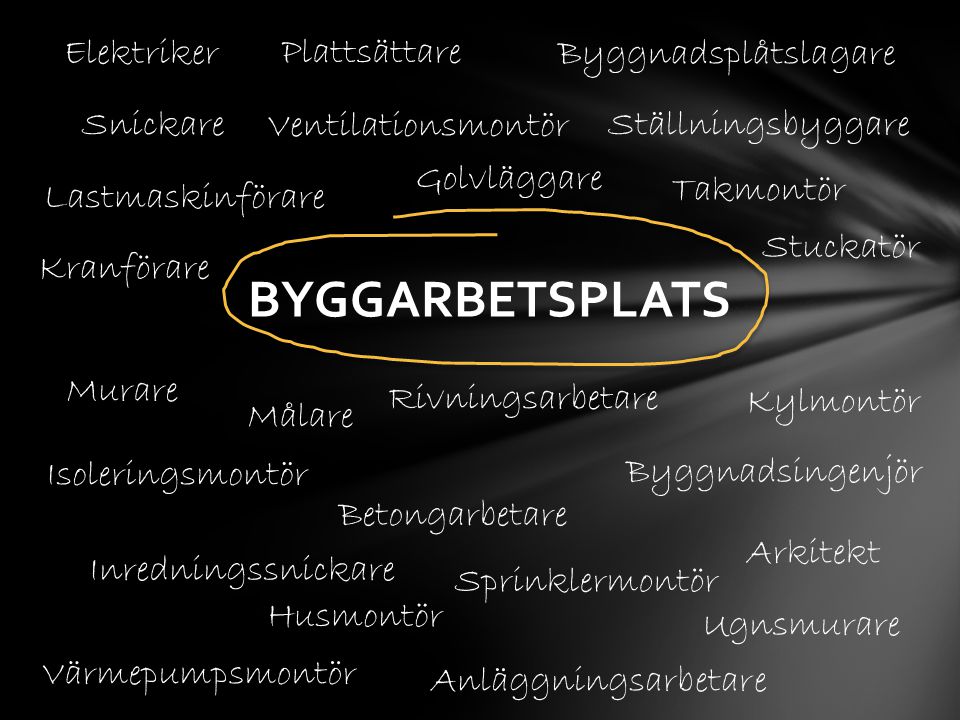 BYGGARBETSPLATS Elektriker Plattsättare Byggnadsplåtslagare Snickare