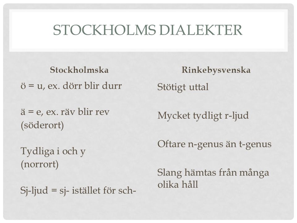 Stockholms dialekter Stockholmska. Rinkebysvenska.