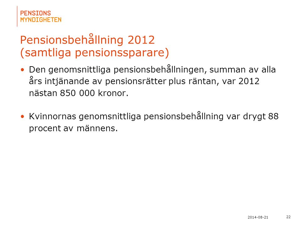 Pensionsbehållning 2012 (samtliga pensionssparare)