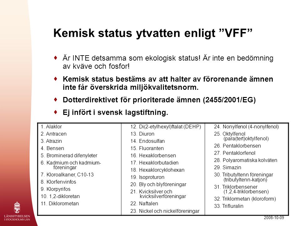 Kemisk status ytvatten enligt VFF