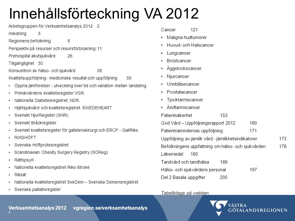 Innehållsförteckning VA 2012