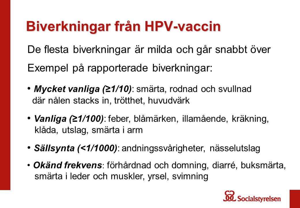 Biverkningar från HPV-vaccin