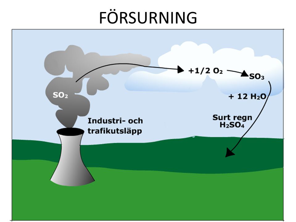 FÖRSURNING Olja från värmepannor och dieselmotorer innehåller svavel. Vid förbränning bildas bl.a. svaveldioxid.