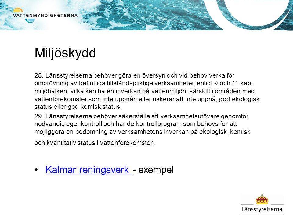 Miljöskydd Kalmar reningsverk - exempel