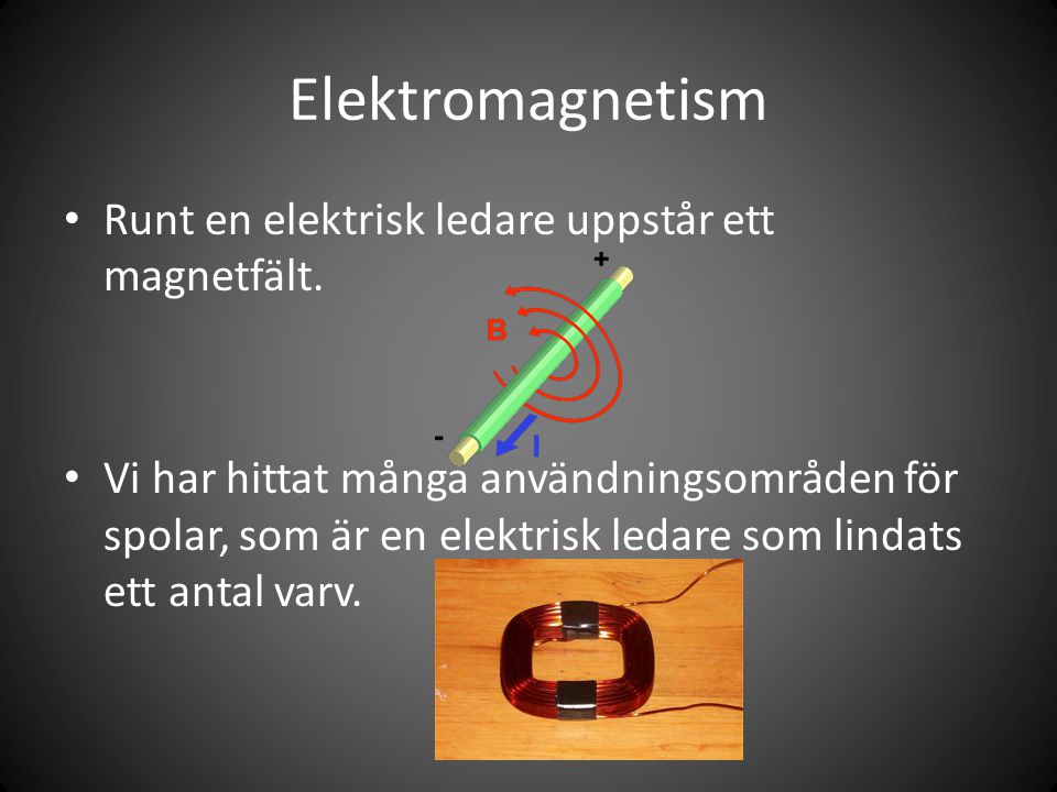 Elektromagnetism Runt en elektrisk ledare uppstår ett magnetfält.