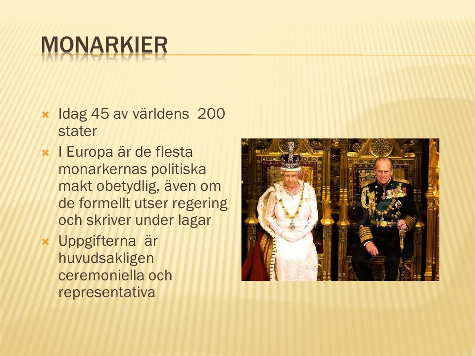 Monarkier Idag 45 av världens 200 stater