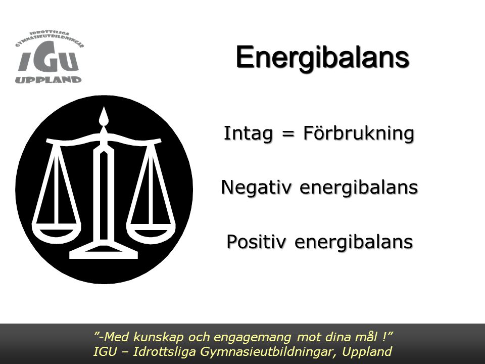 Intag = Förbrukning Negativ energibalans Positiv energibalans