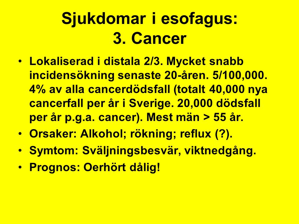 Sjukdomar i esofagus: 3. Cancer
