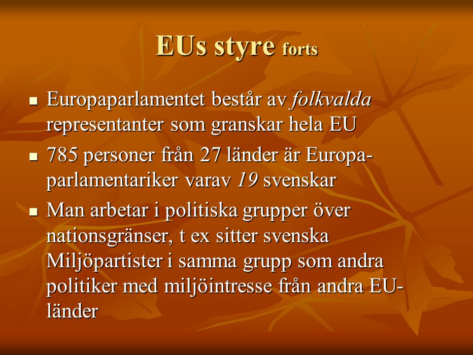EUs styre forts Europaparlamentet består av folkvalda representanter som granskar hela EU.