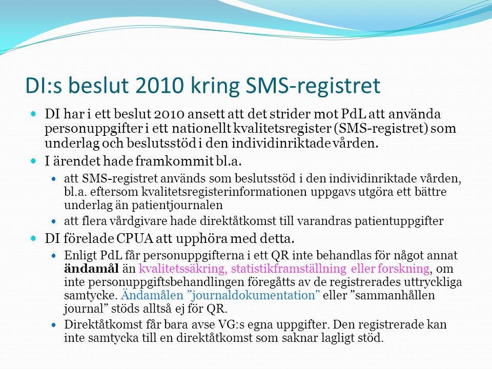 DI:s beslut 2010 kring SMS-registret