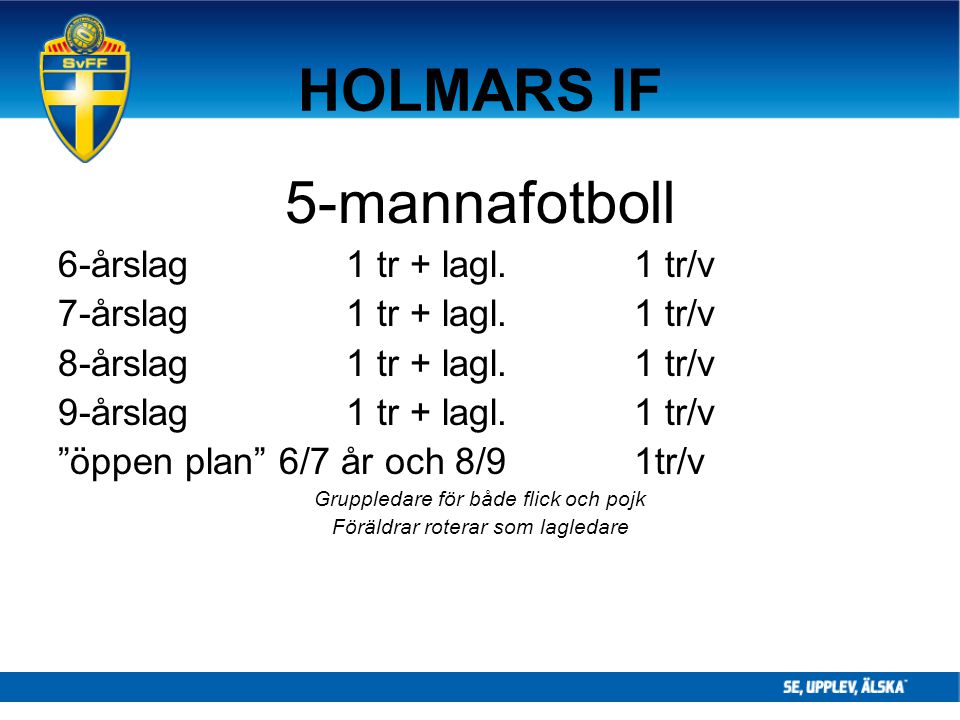 HOLMARS IF 5-mannafotboll 6-årslag 1 tr + lagl. 1 tr/v