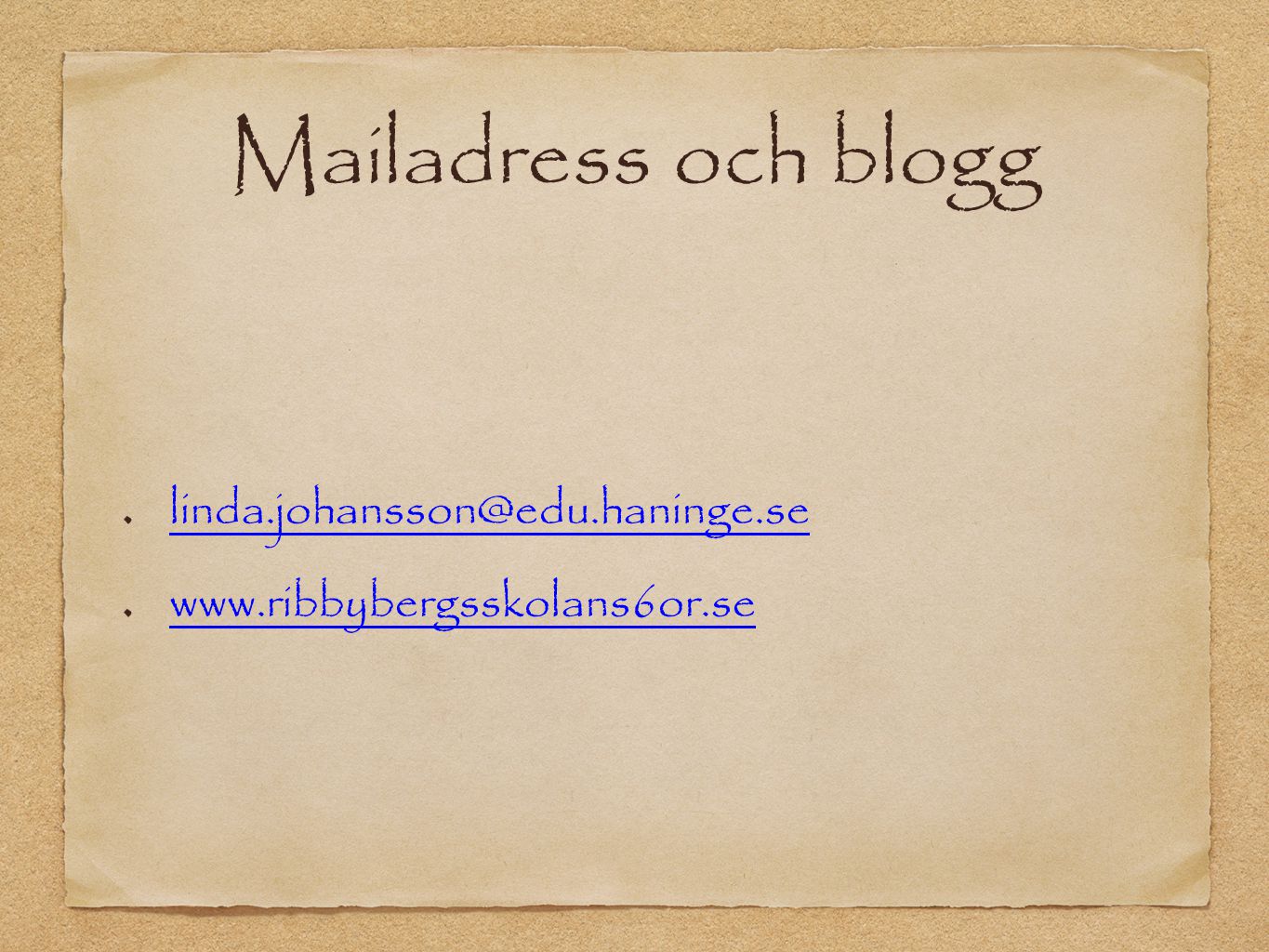 Mailadress och blogg