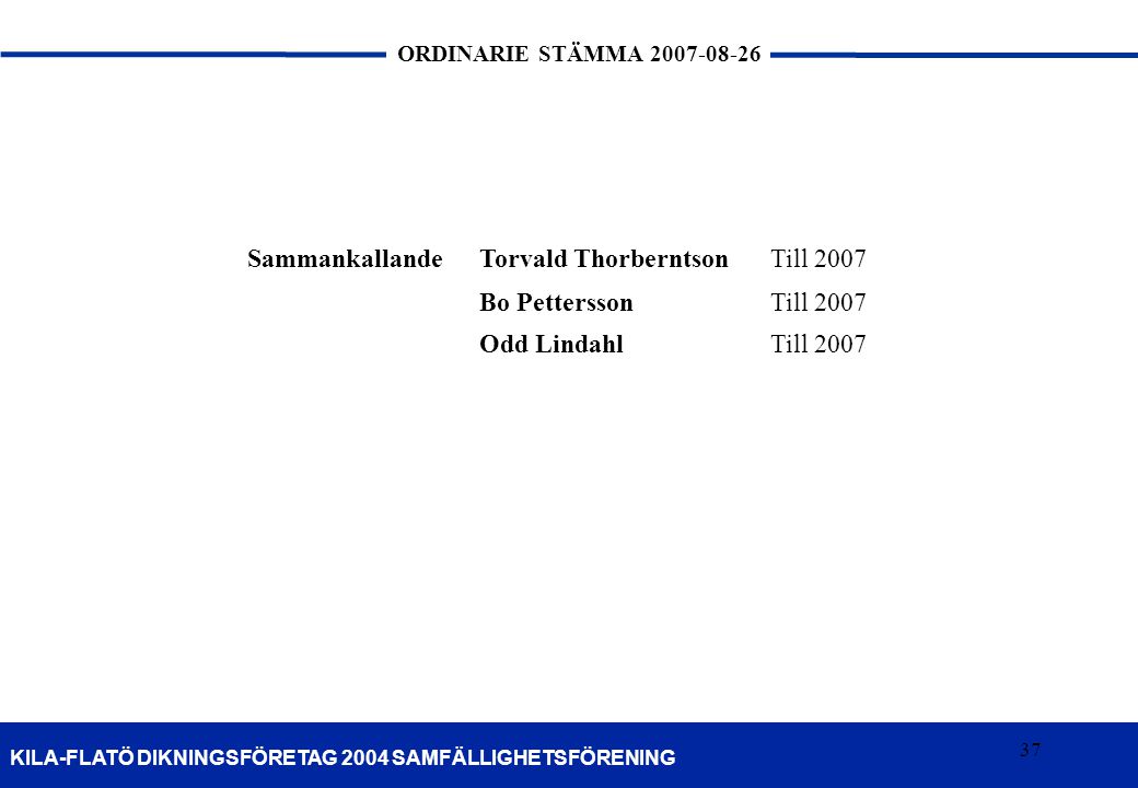Sammankallande Torvald Thorberntson Till 2007 Bo Pettersson Odd Lindahl