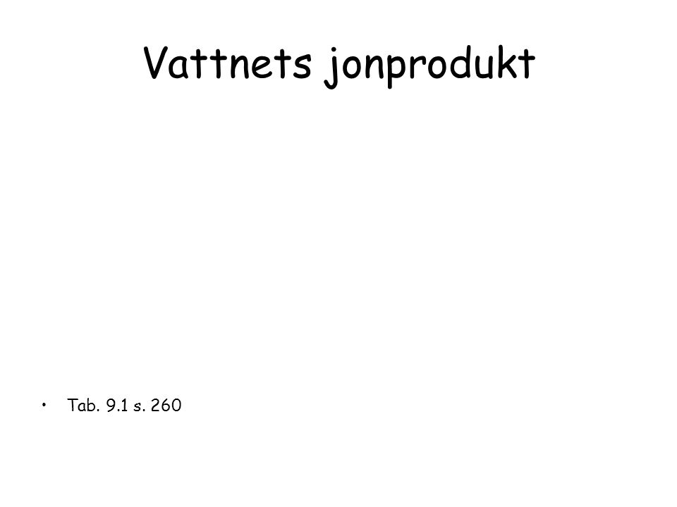 Vattnets jonprodukt Tab. 9.1 s. 260