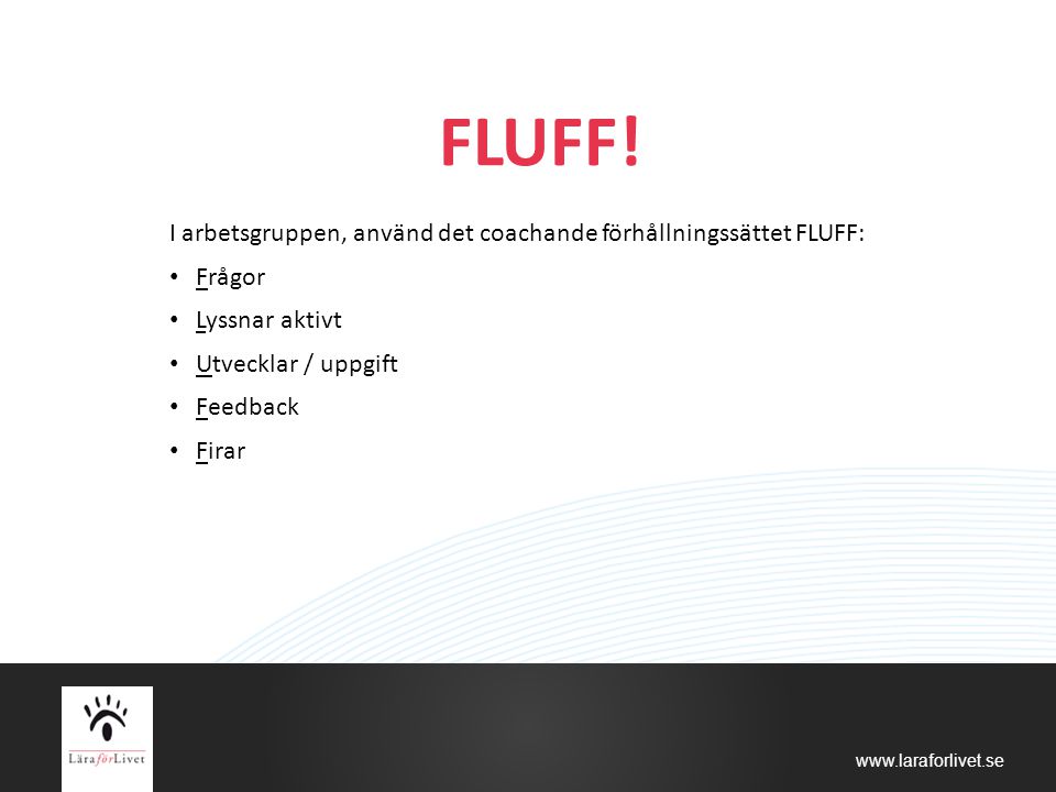 FLUFF! I arbetsgruppen, använd det coachande förhållningssättet FLUFF:
