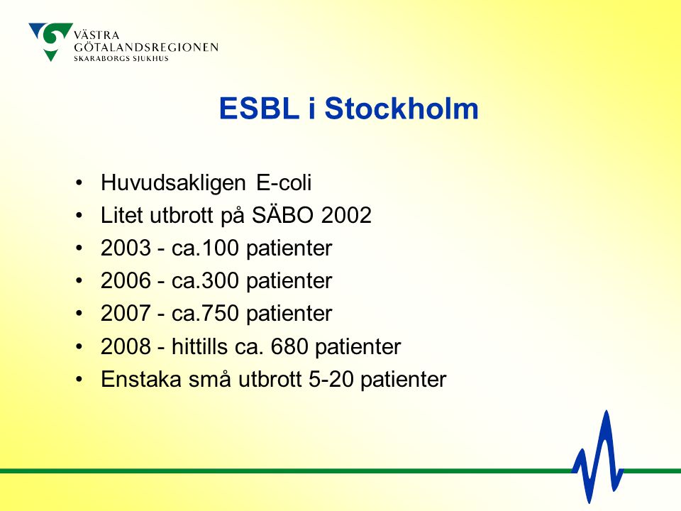 ESBL i Stockholm Huvudsakligen E-coli Litet utbrott på SÄBO 2002