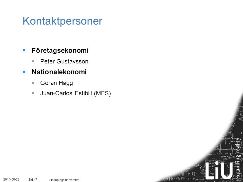 Kontaktpersoner Företagsekonomi Nationalekonomi Peter Gustavsson