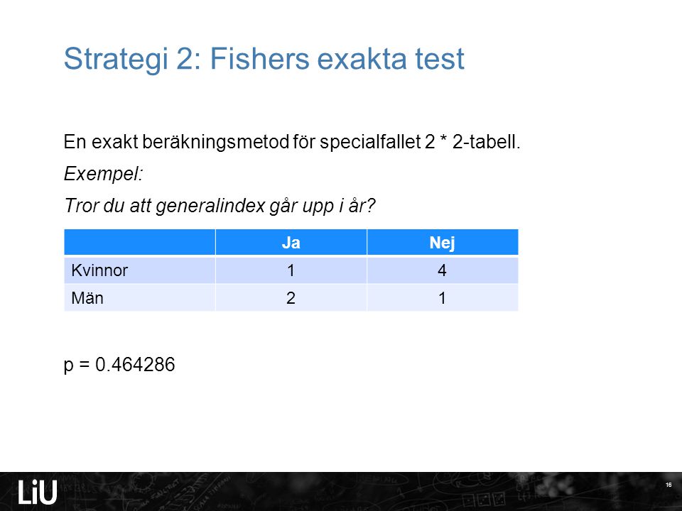 Strategi 2: Fishers exakta test