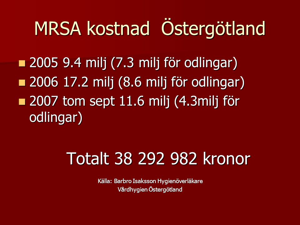MRSA kostnad Östergötland