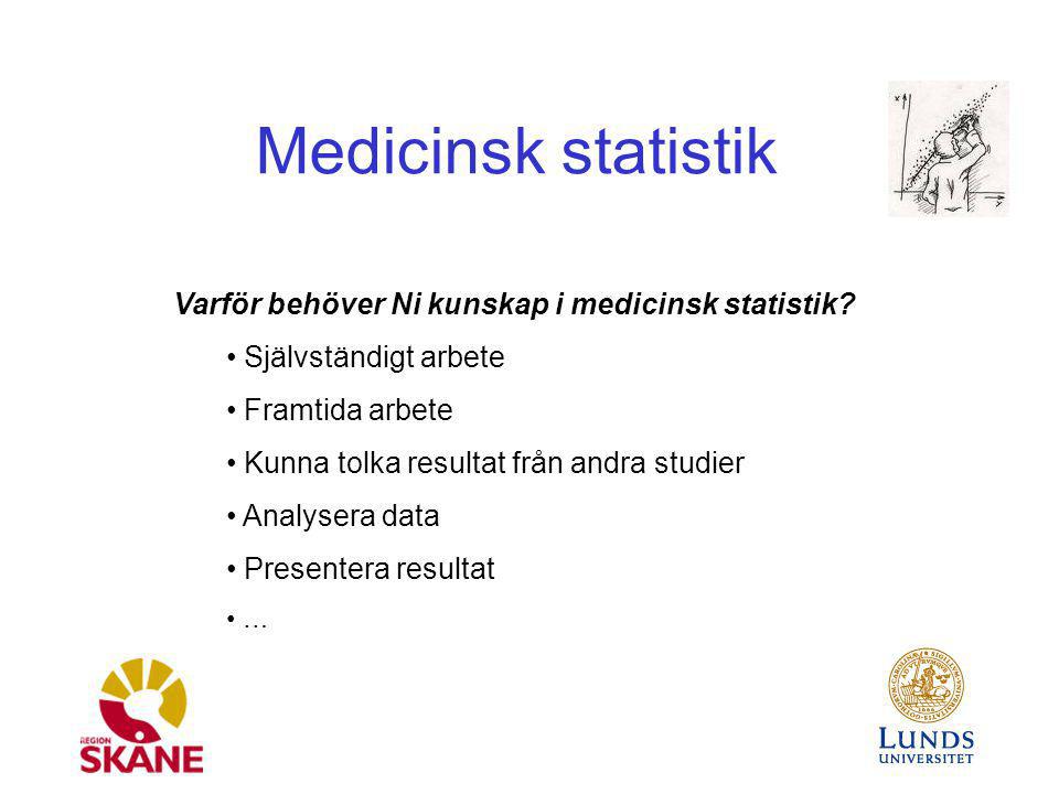 Medicinsk statistik Varför behöver Ni kunskap i medicinsk statistik