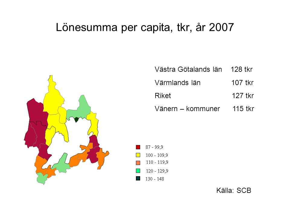 Lönesumma per capita, tkr, år 2007