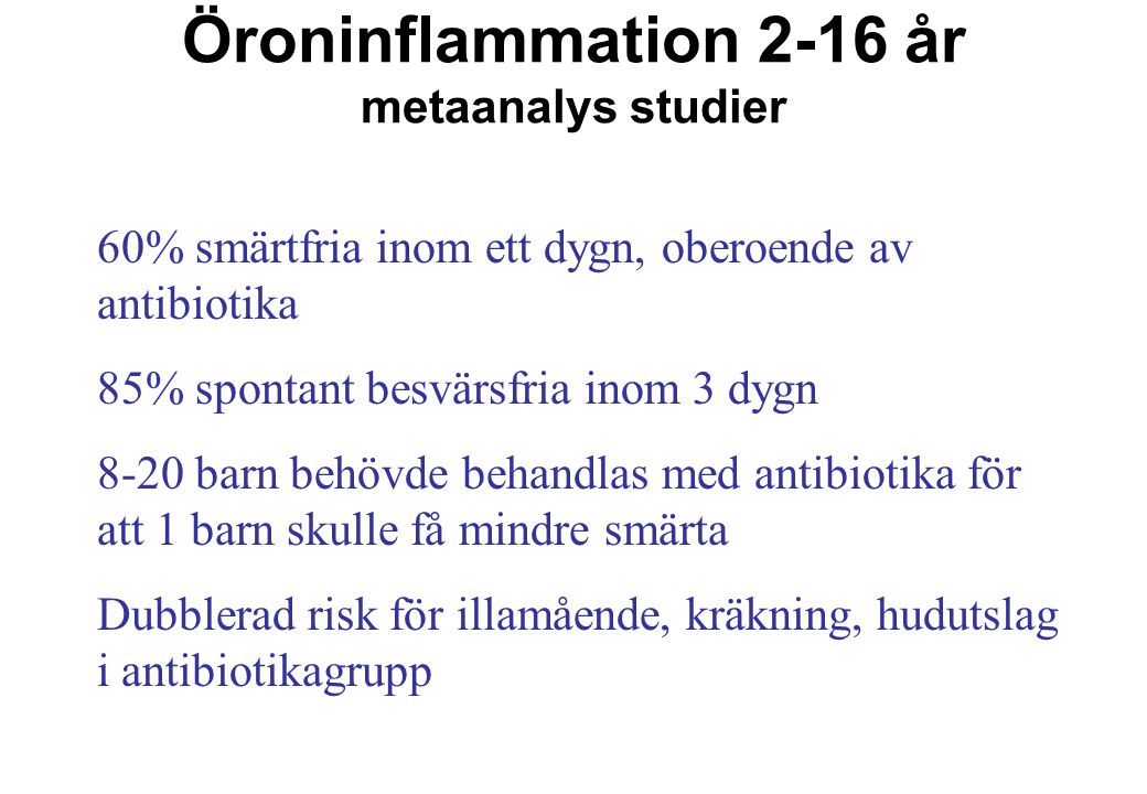 Öroninflammation 2-16 år metaanalys studier
